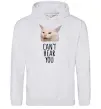 Мужская толстовка (худи) Can`t hear you cat Серый меланж фото