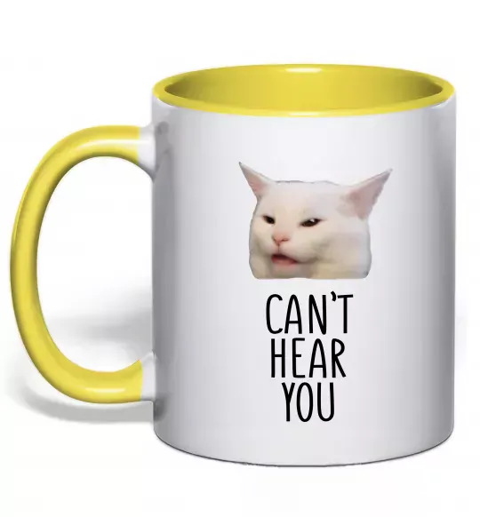 Чашка з кольоровою ручкою Can`t hear you cat Сонячно жовтий фото