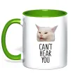 Чашка з кольоровою ручкою Can`t hear you cat Зелений фото