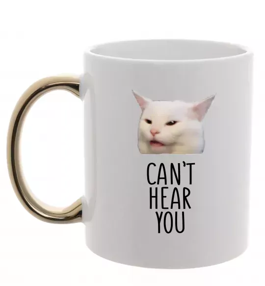 Чашка з кольоровою ручкою Can`t hear you cat Золото фото