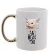 Чашка з кольоровою ручкою Can`t hear you cat Золото фото