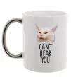 Чашка з кольоровою ручкою Can`t hear you cat Срібло фото