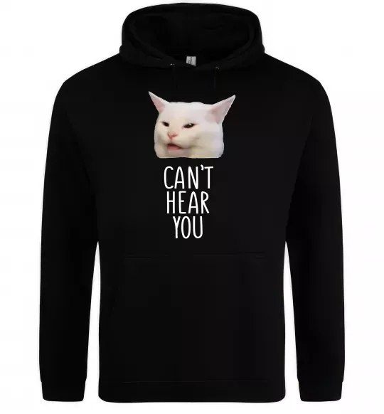 Мужская толстовка (худи) Can`t hear you cat Черный фото