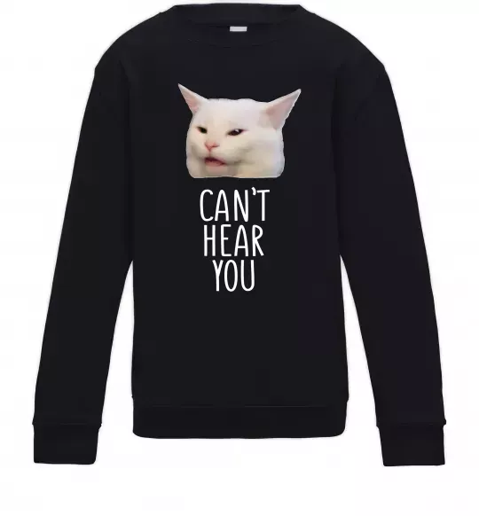 Детский Свитшот Can`t hear you cat Черный фото