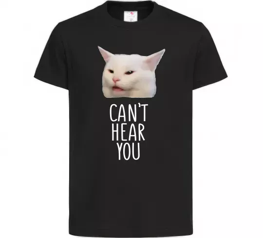 Дитяча футболка Can`t hear you cat Чорний фото