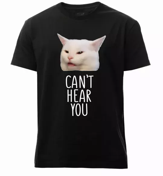 Чоловіча преміум футболка Can`t hear you cat Чорний фото