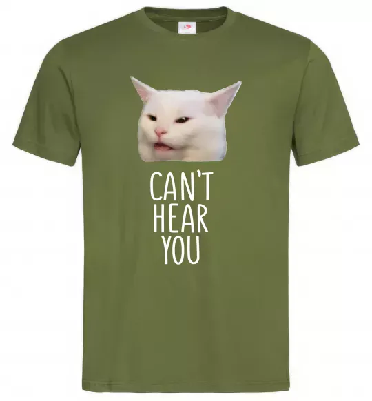 Чоловіча футболка Can`t hear you cat Оливковий фото