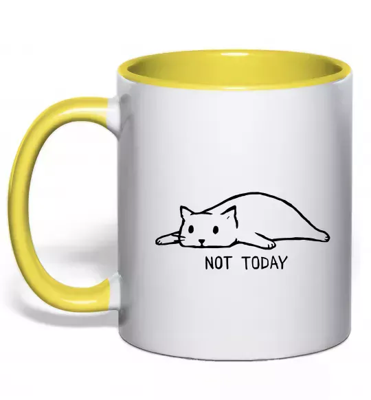 Чашка з кольоровою ручкою Not today cat Сонячно жовтий фото