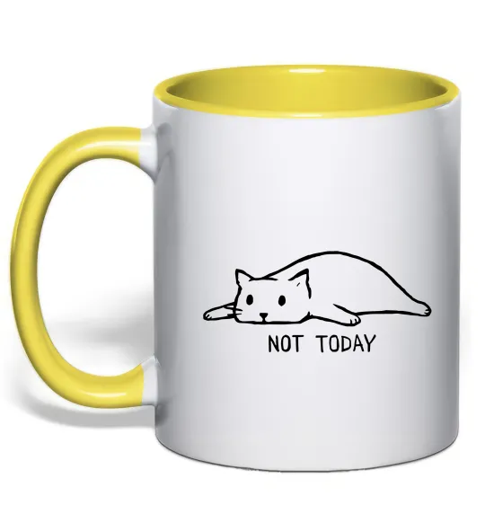 Чашка с цветной ручкой Not today cat Лимонный фото