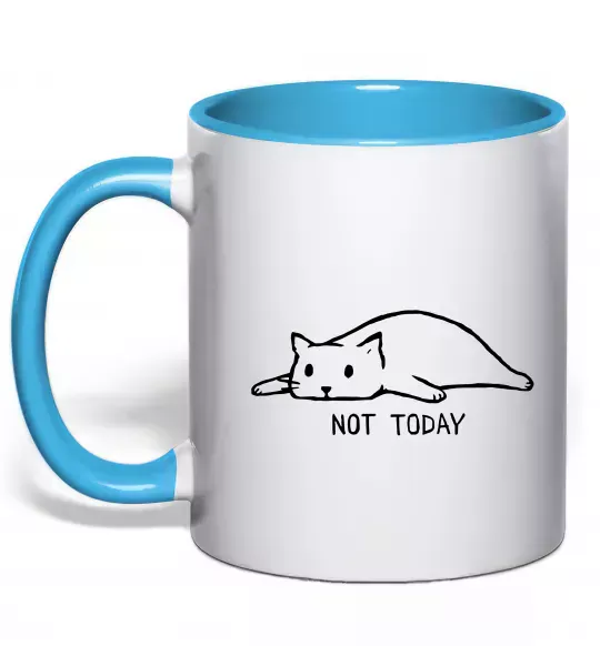 Чашка з кольоровою ручкою Not today cat Блакитний фото