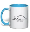 Чашка з кольоровою ручкою Not today cat Блакитний фото