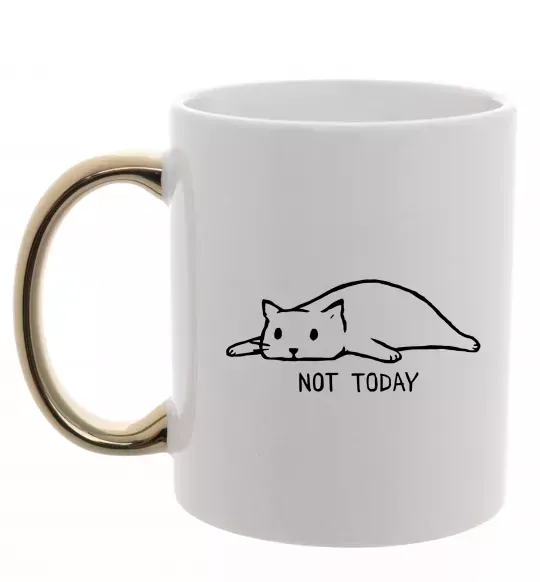 Чашка з кольоровою ручкою Not today cat Золото фото