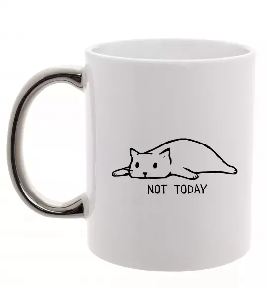 Чашка з кольоровою ручкою Not today cat Срібло фото