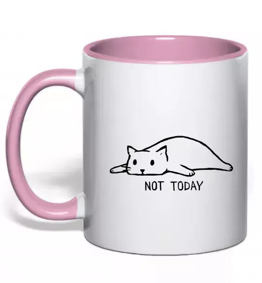 Чашка з кольоровою ручкою Not today cat Ніжно рожевий фото