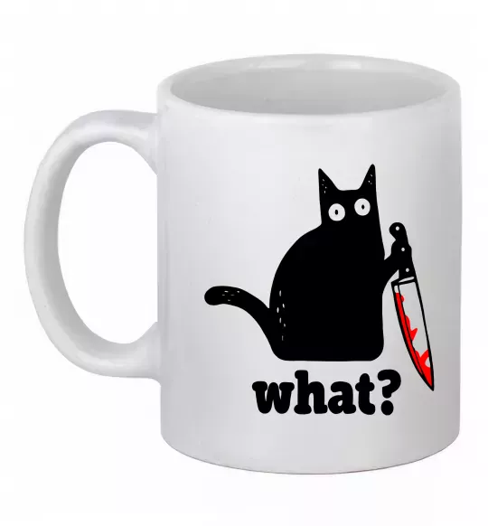 Чашка керамічна Cat with knife Білий фото