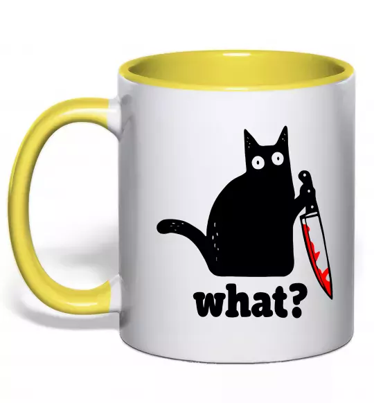 Чашка с цветной ручкой Cat with knife Солнечно желтый фото