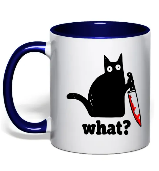 Чашка с цветной ручкой Cat with knife Глубокий темно-синий фото