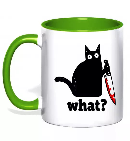 Чашка с цветной ручкой Cat with knife Зеленый фото