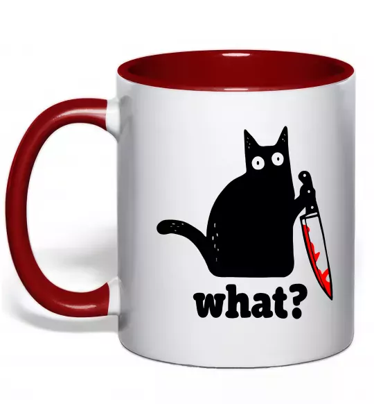 Чашка с цветной ручкой Cat with knife Красный фото