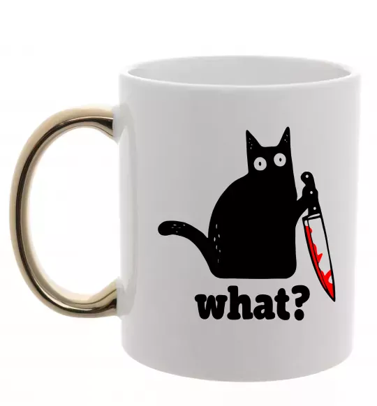 Чашка с цветной ручкой Cat with knife Золото фото