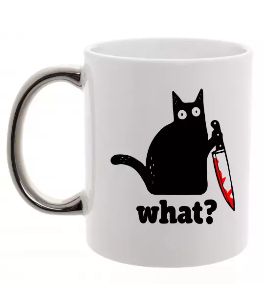 Чашка с цветной ручкой Cat with knife Серебро фото