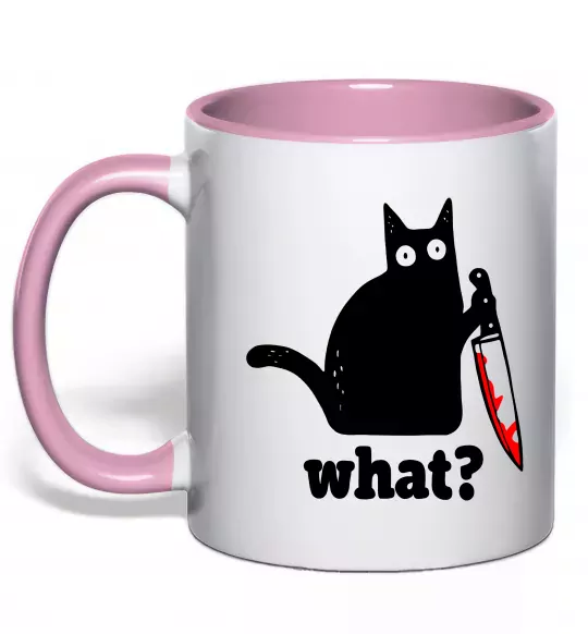 Чашка с цветной ручкой Cat with knife Нежно розовый фото