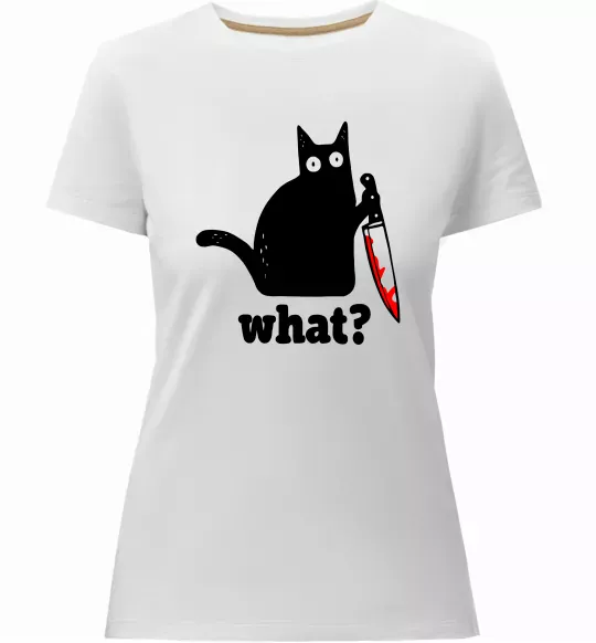 Женская премиум футболка Cat with knife Белый фото