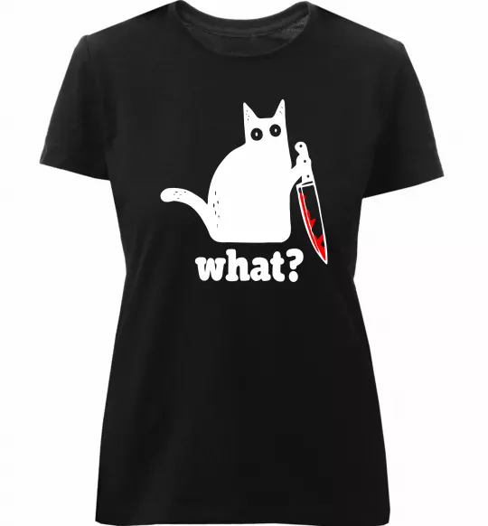 Женская премиум футболка Cat with knife Черный фото