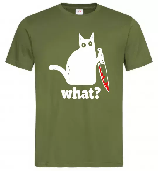 Чоловіча футболка Cat with knife Оливковий фото