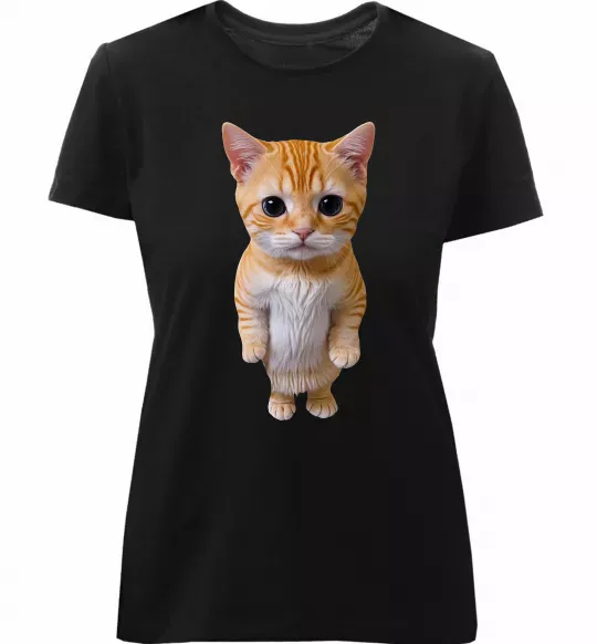 Жіноча преміум футболка Кошеня в повний зріст Чорний фото