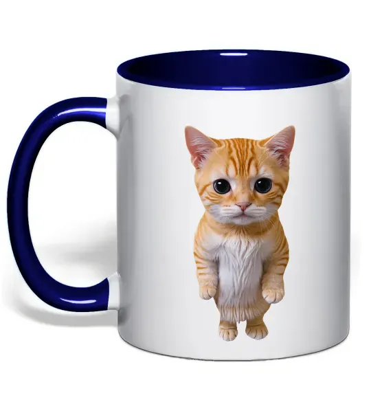 Чашка с цветной ручкой Кошеня в повний зріст Глубокий темно-синий фото