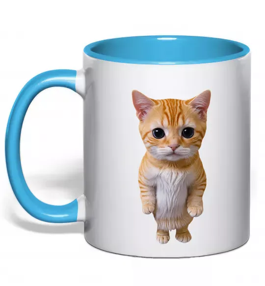 Чашка с цветной ручкой Кошеня в повний зріст Голубой фото