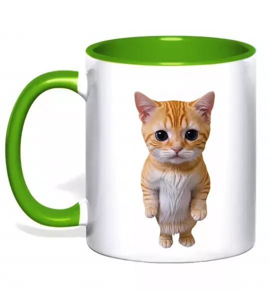 Чашка с цветной ручкой Кошеня в повний зріст Зеленый фото
