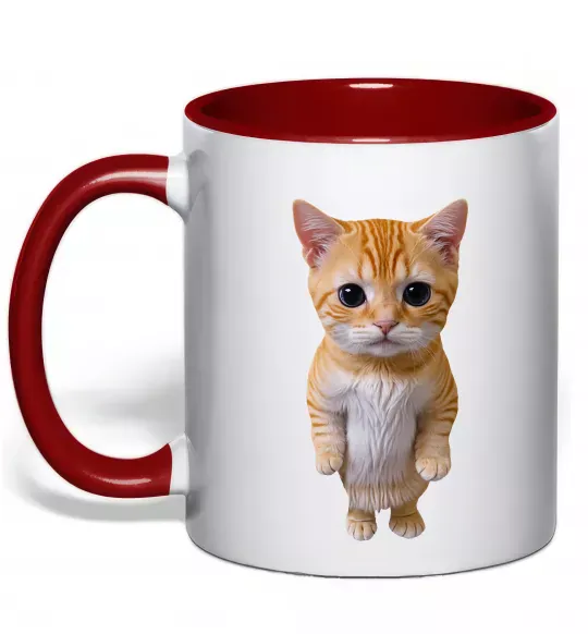 Чашка с цветной ручкой Кошеня в повний зріст Красный фото