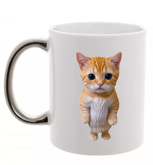 Чашка с цветной ручкой Кошеня в повний зріст Серебро фото