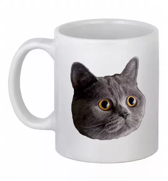 Чашка керамічна Кіт дивиться Білий фото