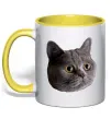 Чашка з кольоровою ручкою Кіт дивиться Сонячно жовтий фото