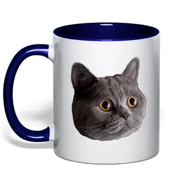 Чашка з кольоровою ручкою Кіт дивиться Глибокий темно-синій фото