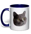 Чашка з кольоровою ручкою Кіт дивиться Глибокий темно-синій фото