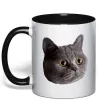 Чашка з кольоровою ручкою Кіт дивиться Чорний фото