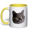 Чашка с цветной ручкой Кіт дивиться Лимонный фото