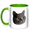 Чашка з кольоровою ручкою Кіт дивиться Зелений фото
