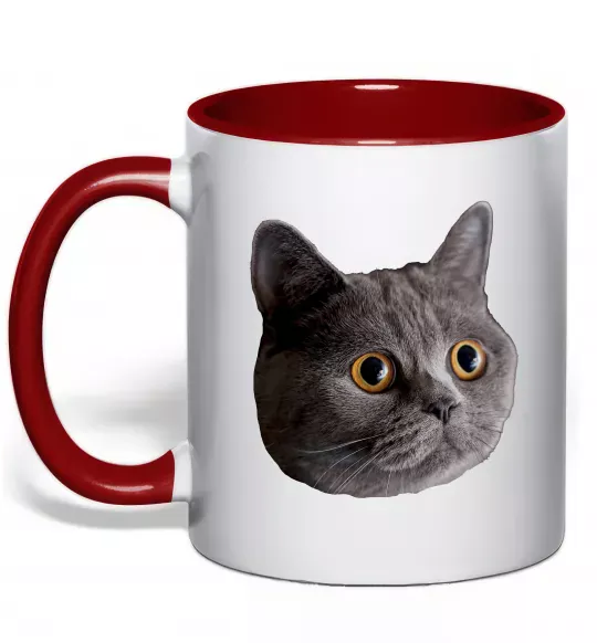 Чашка з кольоровою ручкою Кіт дивиться Червоний фото