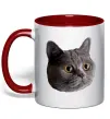 Чашка з кольоровою ручкою Кіт дивиться Червоний фото