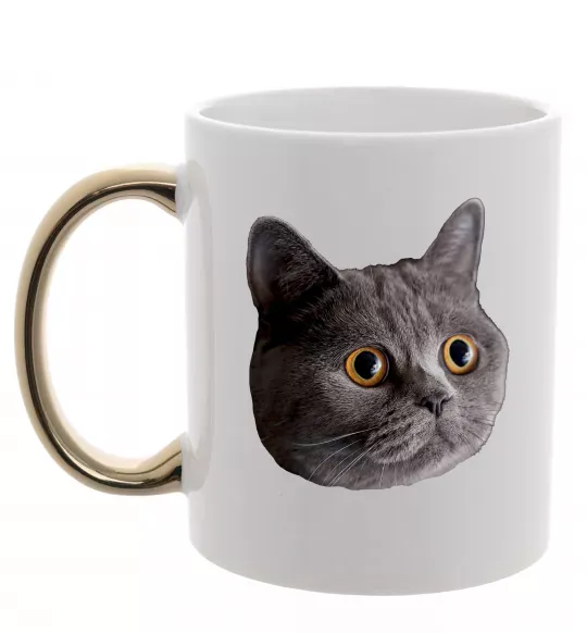 Чашка з кольоровою ручкою Кіт дивиться Золото фото