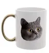 Чашка з кольоровою ручкою Кіт дивиться Золото фото