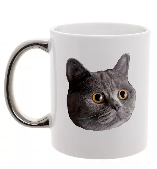 Чашка з кольоровою ручкою Кіт дивиться Срібло фото