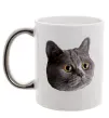 Чашка з кольоровою ручкою Кіт дивиться Срібло фото