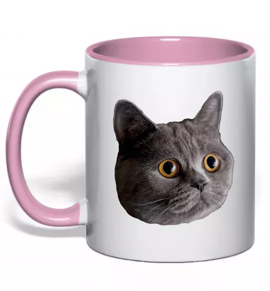 Чашка з кольоровою ручкою Кіт дивиться Ніжно рожевий фото