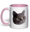 Чашка з кольоровою ручкою Кіт дивиться Ніжно рожевий фото